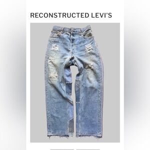 Women’s reconstructed Distressed Levi’s button fly Blue Jeans 27.